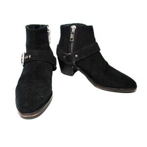 All Saints Ankle Boots Size 37 Women Black Suede Harness Side Zip Biker Boot